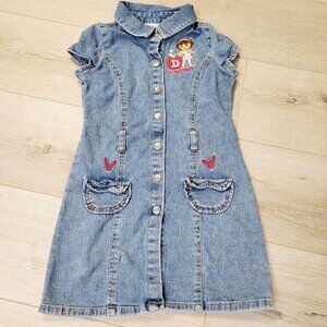 Vtg Denim Dress Embroidered D is for DORA The Explorer Sz 6 Y2K Nick Jr. READ